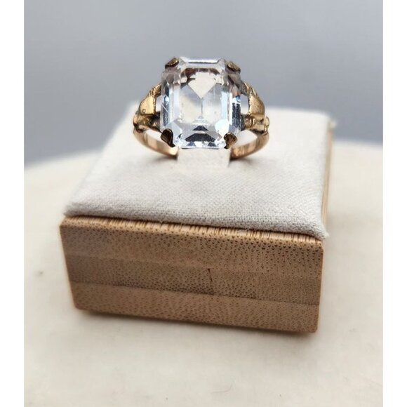 1/20  10KT GF Ring With Square Tinted Blue Faceted Stone -8 - Picture 6 of 6